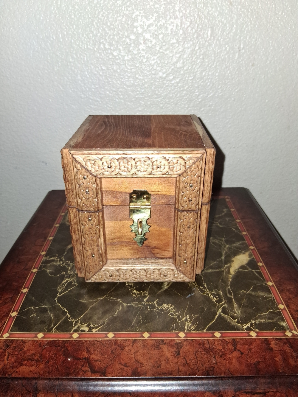Vintage Decorative HandCarved Wooden Storage Box - 4.5x5in